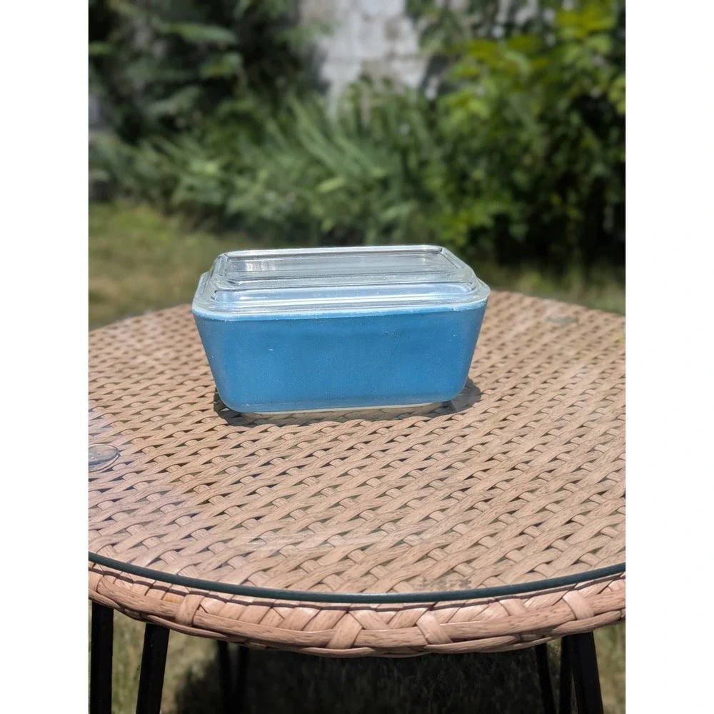 Vintage MCM Pyrex Primary Blue‎ 502-B Fridgie Dish w 502-C Lid USA